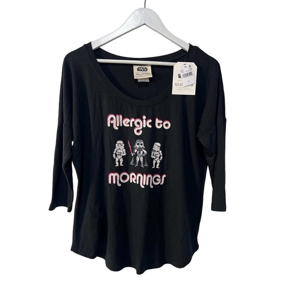 MUNKI MUNKI WOMENS LARGE LOUNGE PAJAMA TOP ONLY STAR WARS ALLERGIC TO MORNINGS